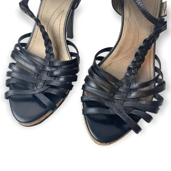 Tahari Black Stratton Braided T-strap Sandal Pumps - Picture 5 of 8